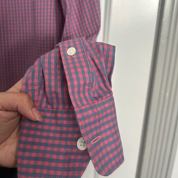Faherty Men's Movement™ Shirt - Blue Rose Gingham Plaid size small preppy work - Picture 10 of 14